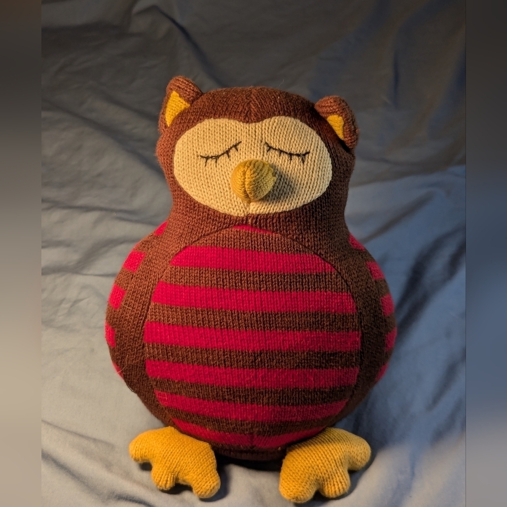 Owl plush knit brown red stripes plush stuffy stuffed animal Pottery Barn Kids